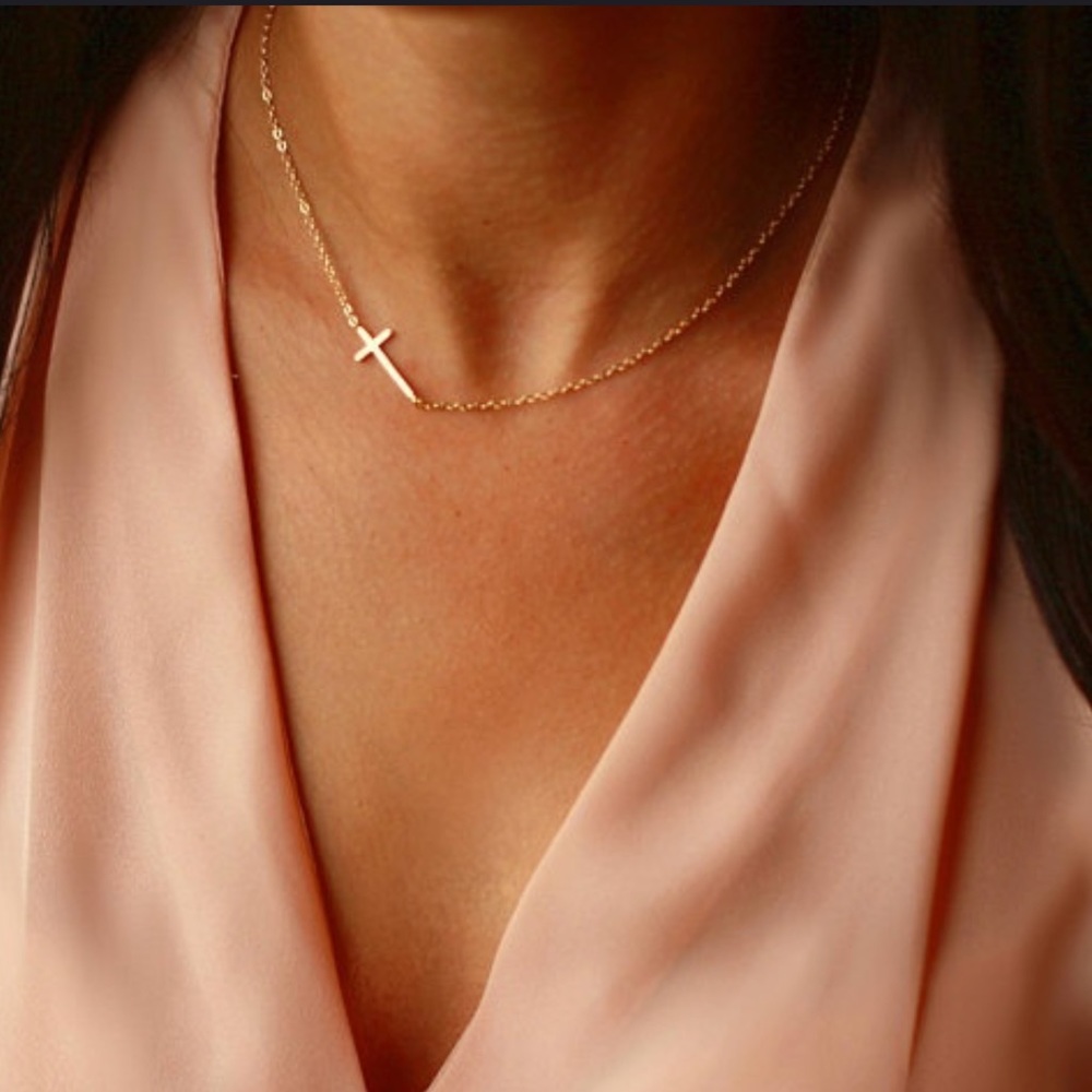 Gold Sideways Cross - Picture 2 of 2